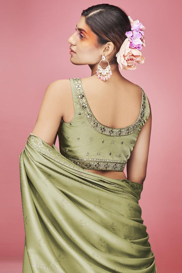 Green Color Embroidered Work On Art Silk Fabric Graceful Lehenga