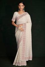 Load image into Gallery viewer, Chic Georgette White Saree With Beautiful Lucknowi Work
