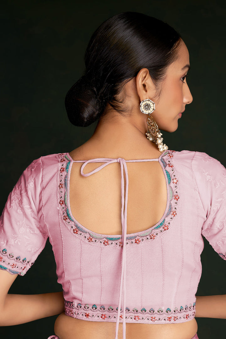 Classic Pink Georgette Saree With Delicate Lucknowi Work