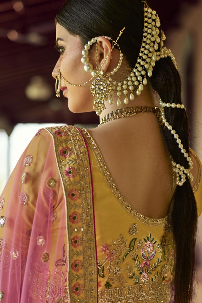 Trendy Yellow Color Organza Fabric Reception Wear Lehenga Choli