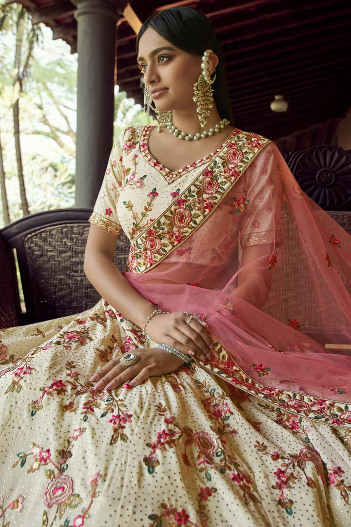 Sangeet Wear Beige Color Georgette Fabric Designer Lehenga Choli