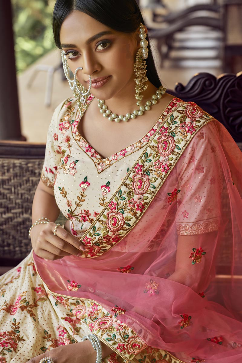 Sangeet Wear Beige Color Georgette Fabric Designer Lehenga Choli