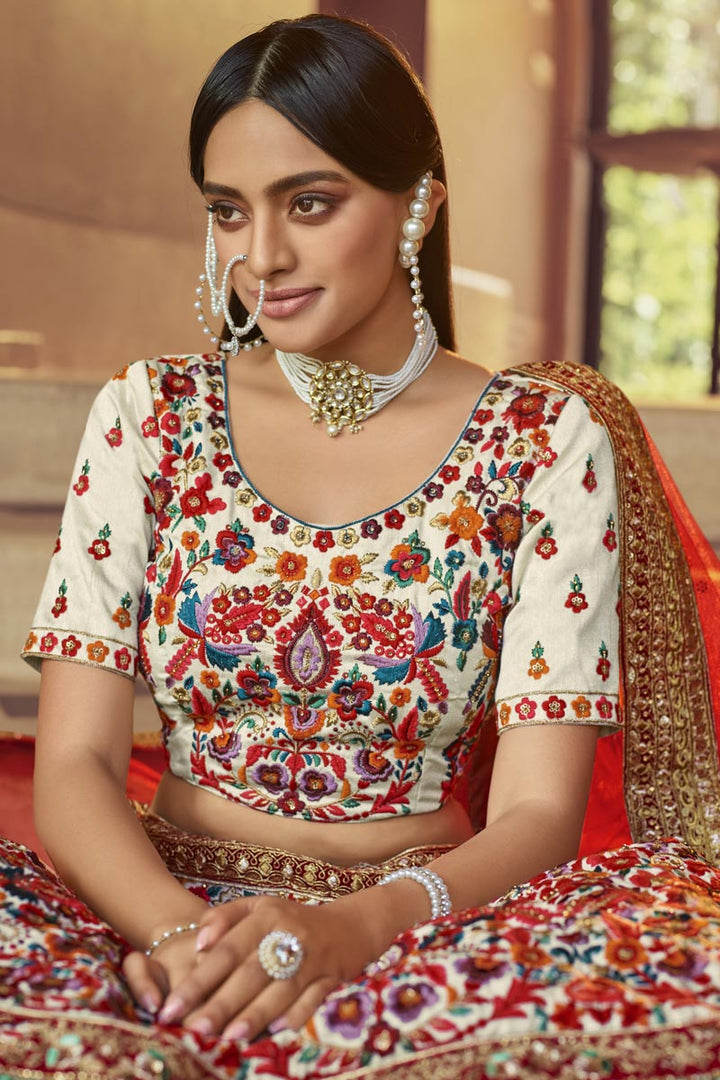 Art Silk Fabric Wedding Wear Lehenga Choli In Beige Color