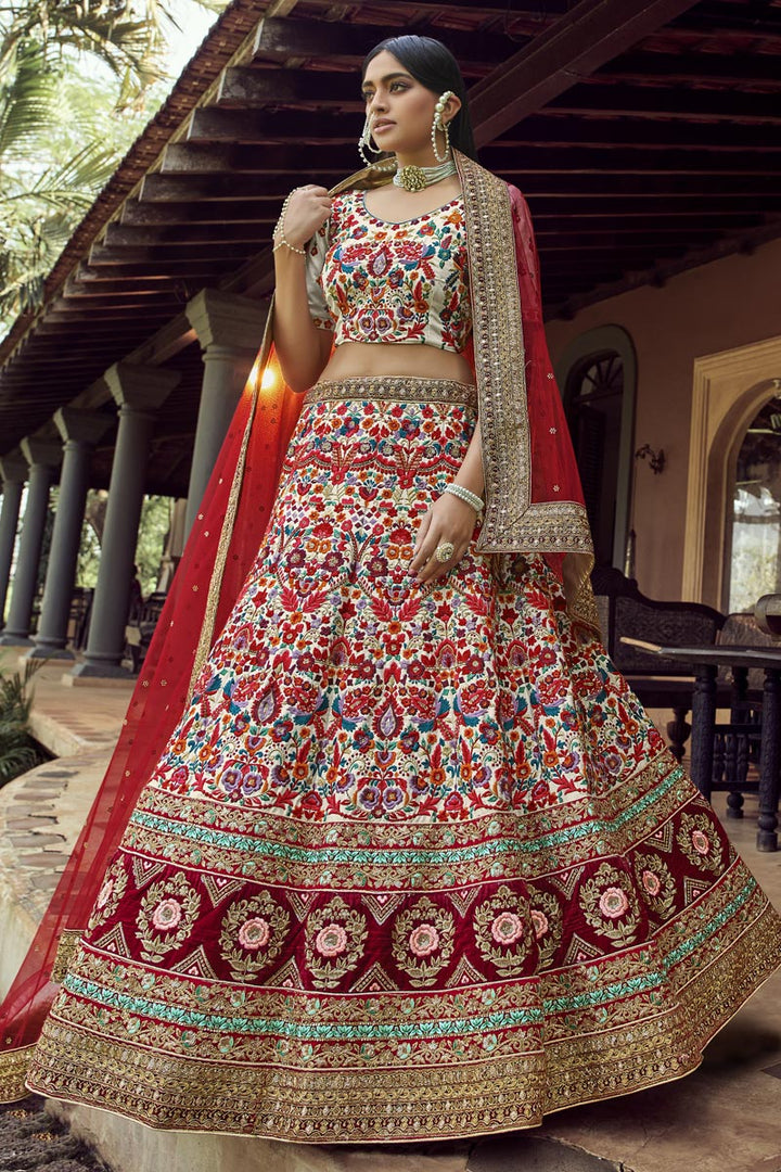 Art Silk Fabric Wedding Wear Lehenga Choli In Beige Color
