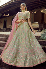 Load image into Gallery viewer, Sea Green Color Reception Wear Lehenga Choli In Organza Fabric

