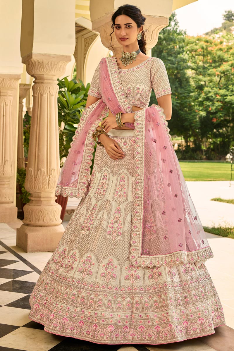 Function Wear Crepe Fabric Lehenga In Beige Color