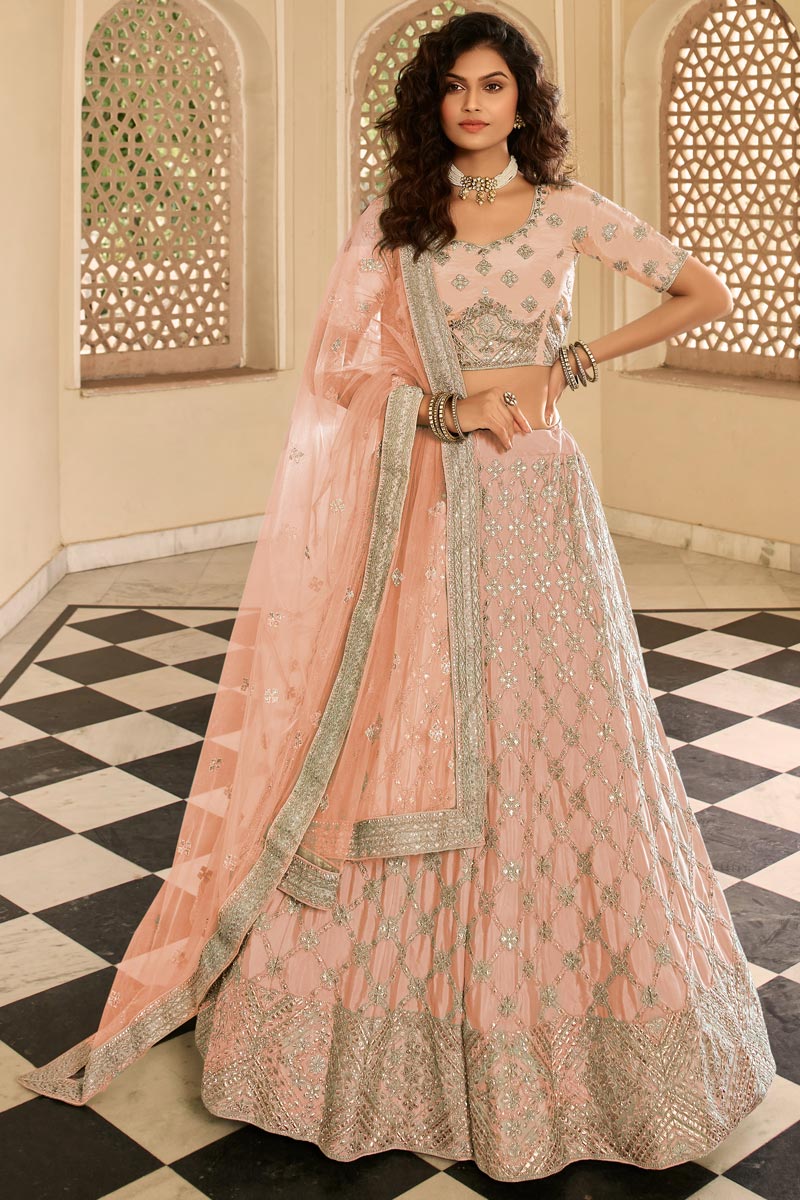 Beautiful Peach Color Lehenga With Embroidered Work