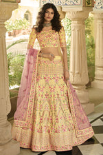 Load image into Gallery viewer, Yellow Color Embroidered Wedding Wear Lehenga Choli In Art Silk Fabric
