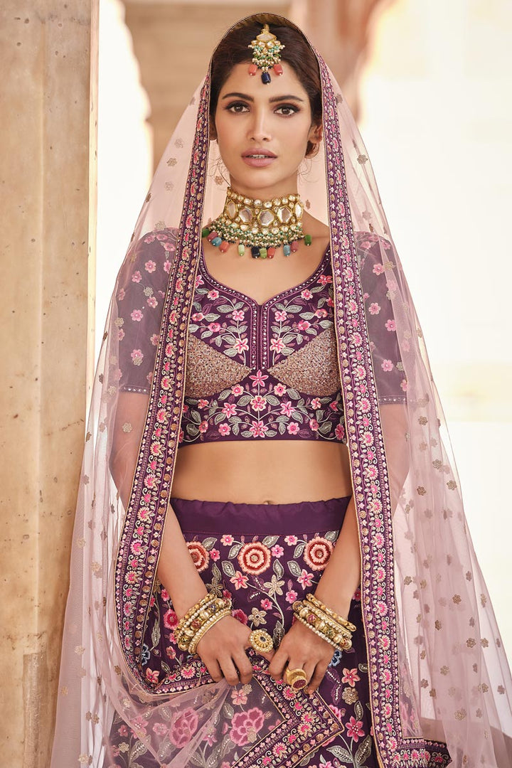 Purple Crepe Function Wear EmbroidePurple Lehenga Choli
