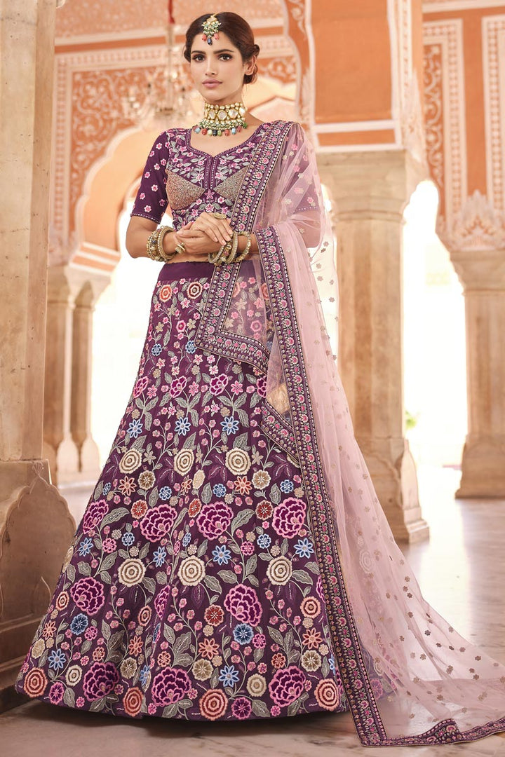 Purple Crepe Function Wear EmbroidePurple Lehenga Choli