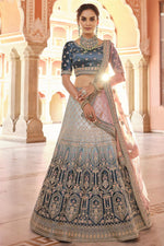 Load image into Gallery viewer, Function Wear Blue Color EmbroideBlue Lehenga Choli In Velvet
