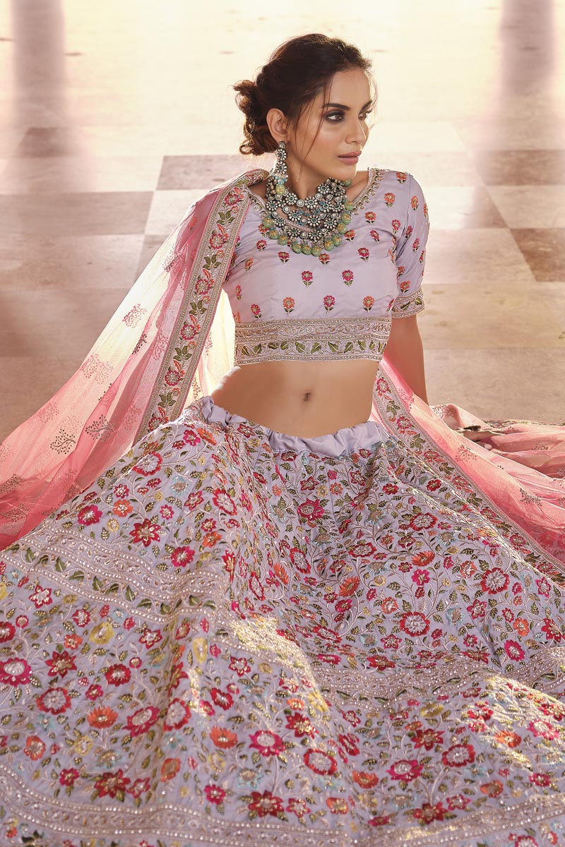 Function Wear Grey Crepe EmbroideGrey Lehenga Choli