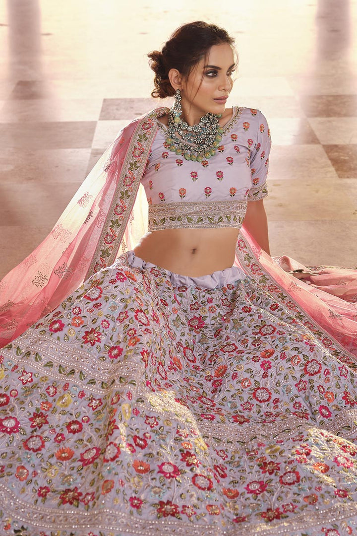 Function Wear Grey Crepe EmbroideGrey Lehenga Choli