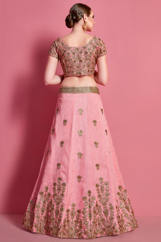 Pink Color Art Silk Fabric Sangeet Wear Lehenga