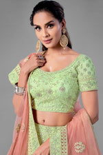 Load image into Gallery viewer, Sea Green Color Thread Embroidered Net Fabric Wedding Wear Lehenga Choli
