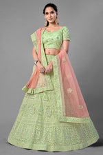 Load image into Gallery viewer, Sea Green Color Thread Embroidered Net Fabric Wedding Wear Lehenga Choli
