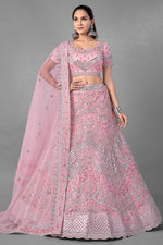 Load image into Gallery viewer, Pink Color Designer Thread Embroidered Lehenga Choli In Net Fabric
