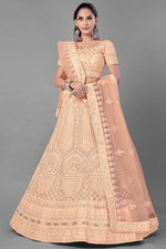 Load image into Gallery viewer, Peach Color Net Fabric Wedding Wear Thread Embroidered Lehenga Choli

