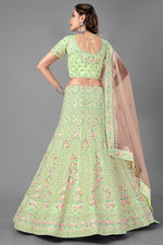 Load image into Gallery viewer, Thread Embroidered Sea Green Color Net Fabric Sangeet Wear Lehenga Choli
