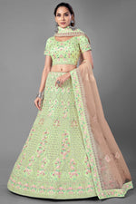 Load image into Gallery viewer, Thread Embroidered Sea Green Color Net Fabric Sangeet Wear Lehenga Choli
