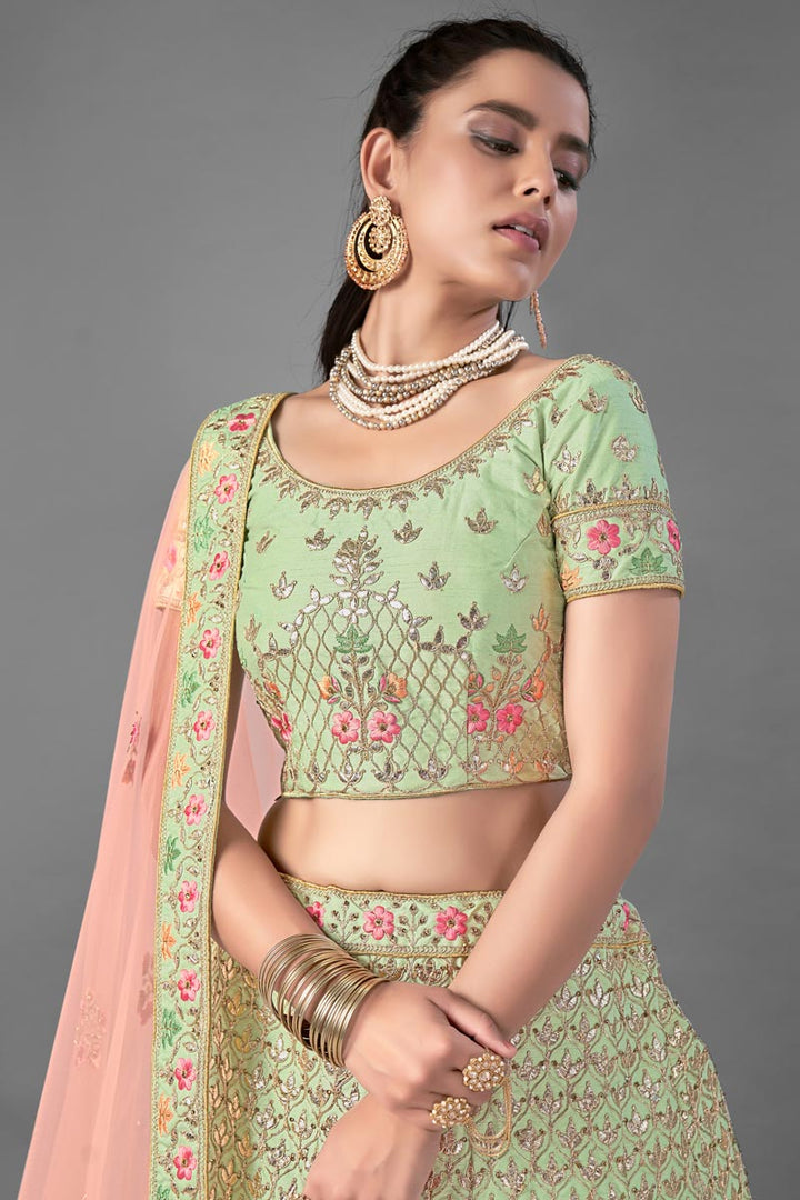 Art Silk Fabric Wedding Wear Thread Embroidered Lehenga Choli