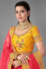 Load image into Gallery viewer, Yellow Color Art Silk Fabric Thread Embroidered Reception Wear Lehenga Choli
