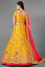 Load image into Gallery viewer, Yellow Color Art Silk Fabric Thread Embroidered Reception Wear Lehenga Choli
