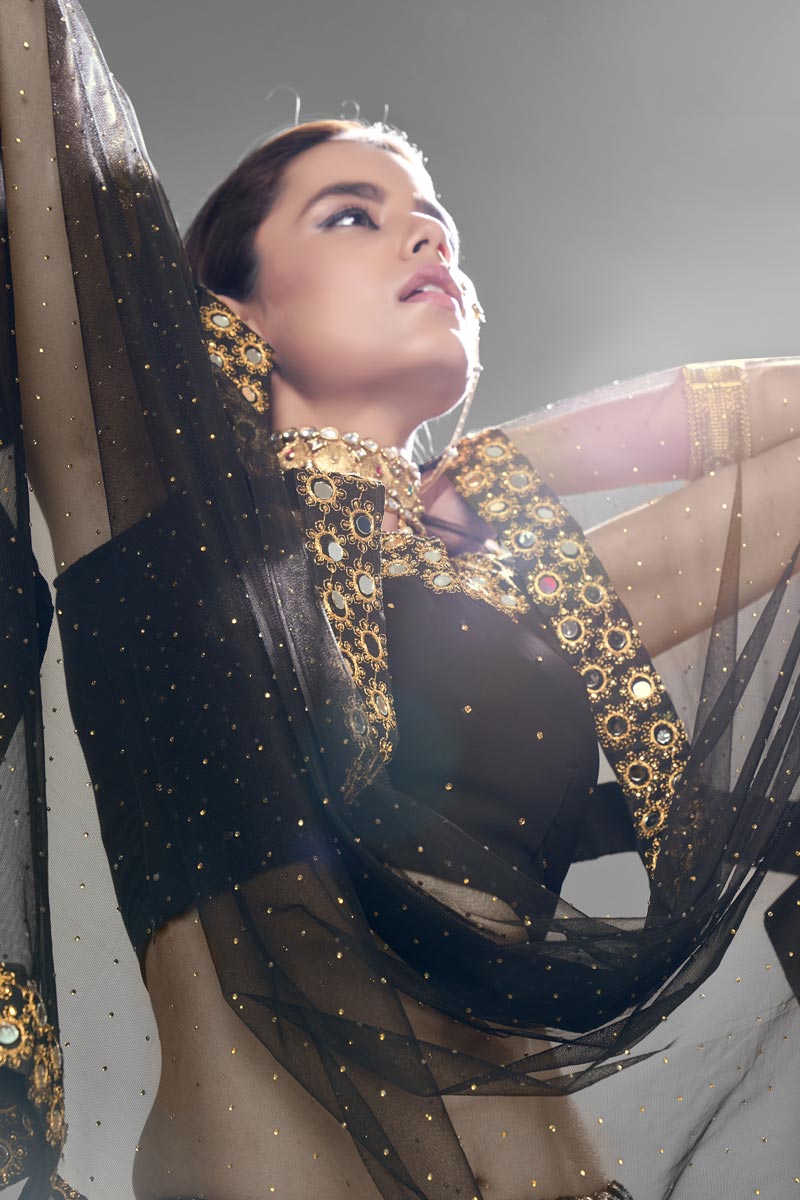 Black Color Georgette Fabric Sangeet Wear Fancy Work Lehenga Choli