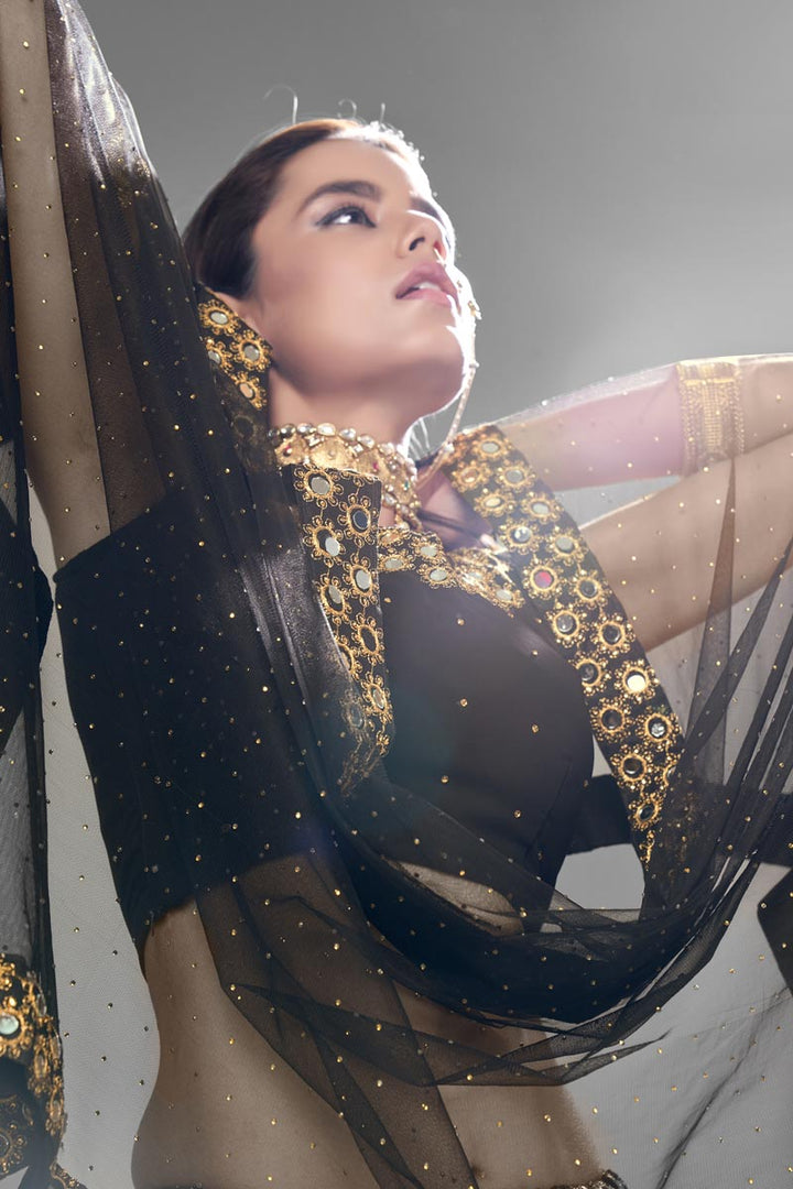 Black Color Georgette Fabric Sangeet Wear Fancy Work Lehenga Choli