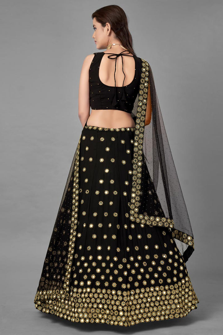 Black Color Georgette Fabric Sangeet Wear Fancy Work Lehenga Choli