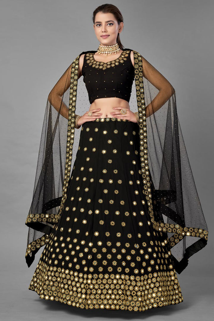 Black Color Georgette Fabric Sangeet Wear Fancy Work Lehenga Choli