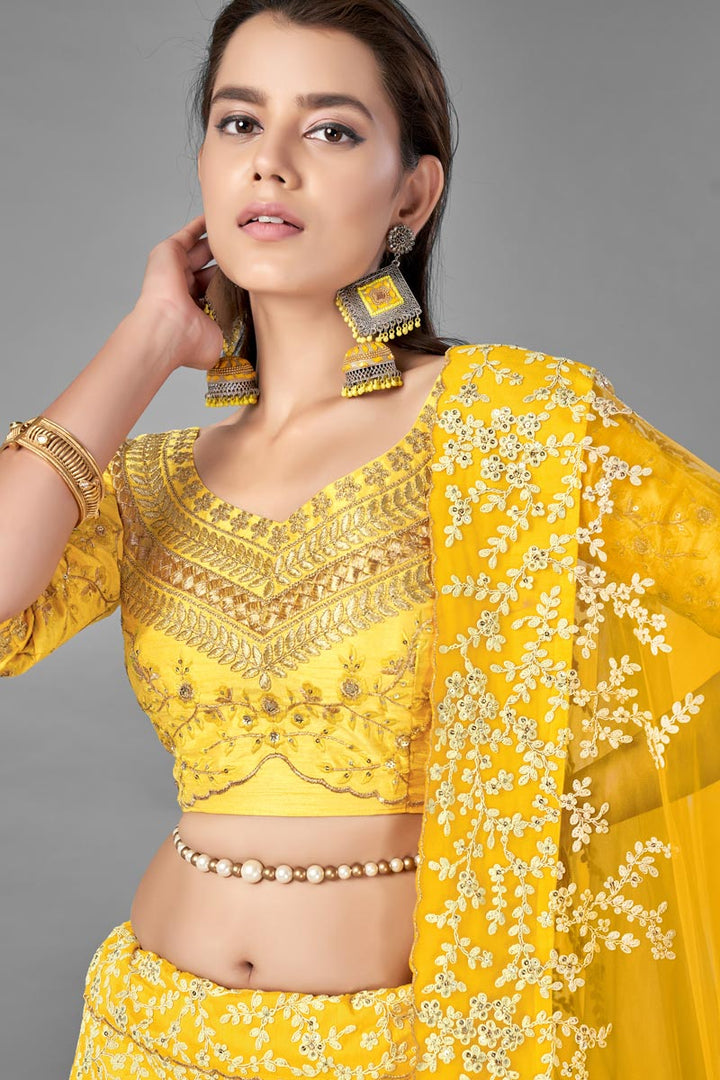 Yellow Color Designer 3 Piece Wedding Wear Lehenga Choli