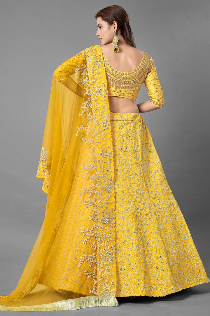 Yellow Color Designer 3 Piece Wedding Wear Lehenga Choli