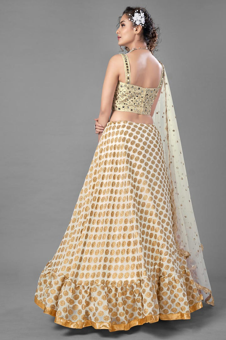 Beige Color Fancy Work Viscose Fabric Wedding Wear Lehenga Choli