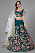 Load image into Gallery viewer, Satin Fabric Teal Color Wedding Wear Fancy Work Lehenga Choli
