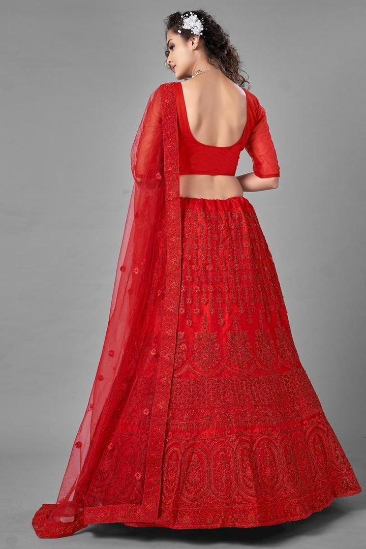 Fancy Work Wedding Wear Lehenga Choli In Red Color