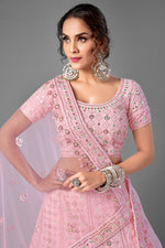 Load image into Gallery viewer, Pink Color Reception Wear Georgette Fabric Thread Embroiderd Lehenga Choli
