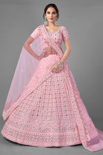 Load image into Gallery viewer, Pink Color Reception Wear Georgette Fabric Thread Embroiderd Lehenga Choli
