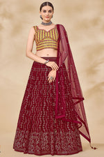 Load image into Gallery viewer, Sangeet Wear Maroon Color Engaging Georgette Lehenga With Sequins Work

