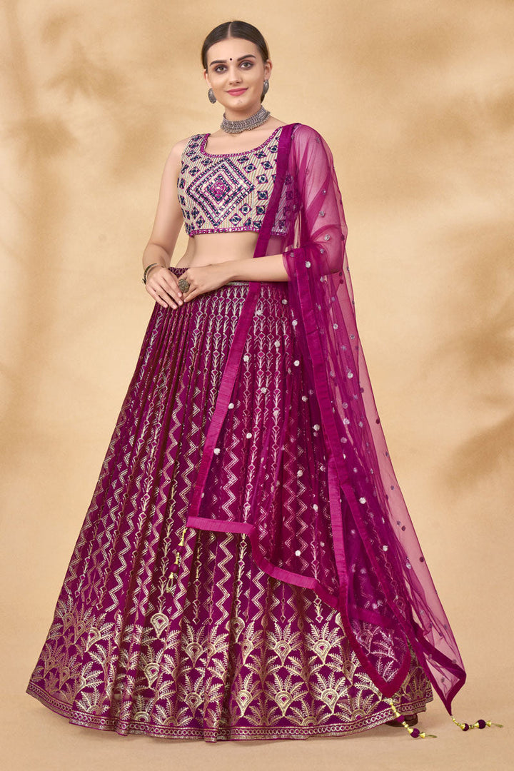 Purple Color Sangeet Wear Georgette Lehenga With Intricate Sequins Work