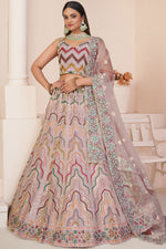 Load image into Gallery viewer, Embroidered Peach Color Bridal Lehenga Choli In Net Fabric