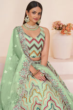 Load image into Gallery viewer, Net Fabric Wedding Wear 3 Piece Lehenga Choli In Sea Green Color With Embroidery Work