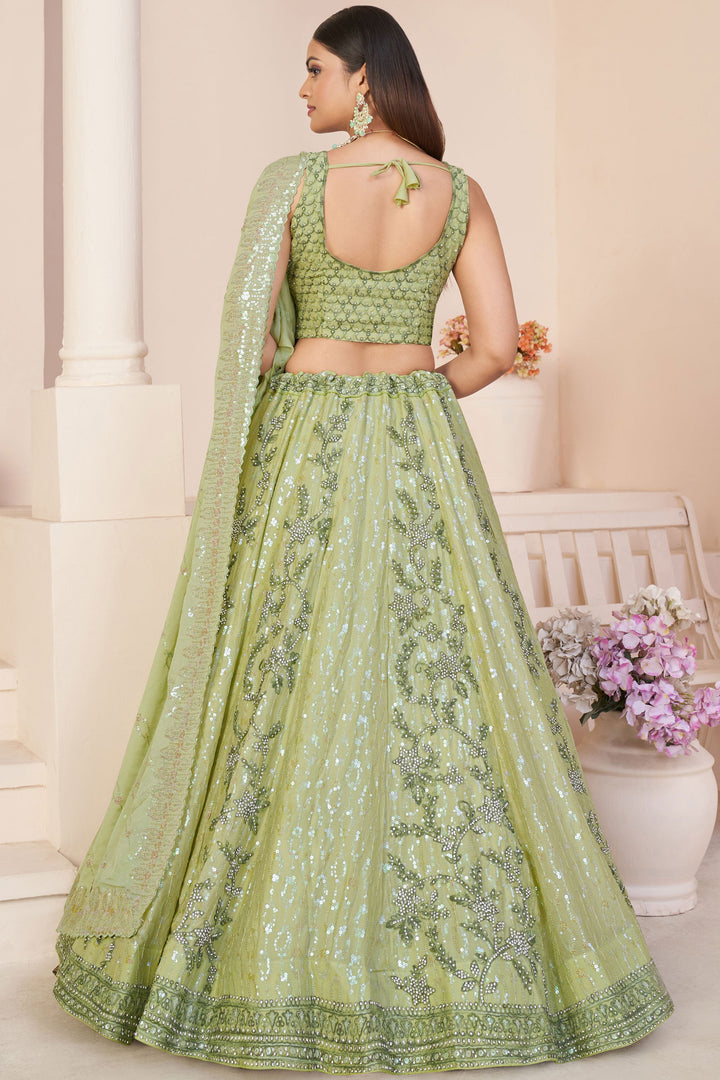 Georgette Fabric Green Color Wedding Wear 3 Piece Lehenga Choli With Embroidery Work