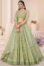 Load image into Gallery viewer, Georgette Fabric Green Color Wedding Wear 3 Piece Lehenga Choli With Embroidery Work