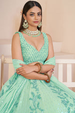 Load image into Gallery viewer, Embroidered Wedding Wear Lehenga Choli In Sea Green Color Georgette Fabric