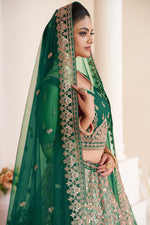 Load image into Gallery viewer, Embroidery Work Net Fabric Bridal Lehenga Choli In Green Color