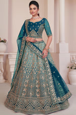 Load image into Gallery viewer, Embroidery Work Net Fabric Designer Teal Color Lehenga Choli