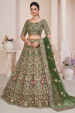 Load image into Gallery viewer, Net Wedding Wear Lehenga Choli In Green With Embroidery Work