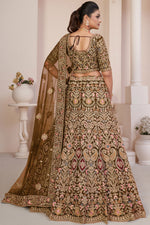 Load image into Gallery viewer, Embroidered Dark Beige Net Wedding Wear Lehenga Choli