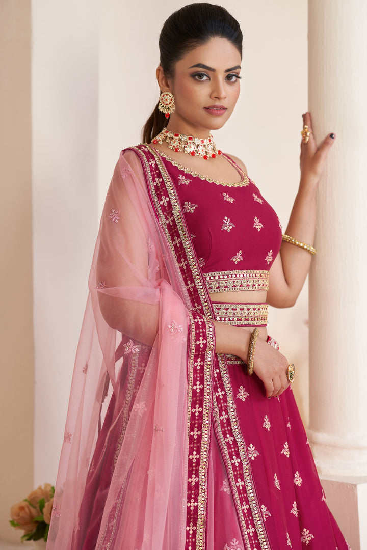 Georgette Pink Designer 3 Piece Lehenga Choli With Embroidery Designs